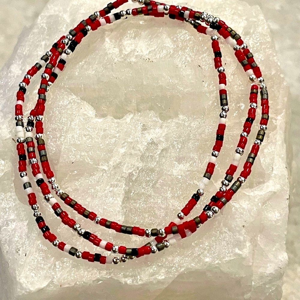 Set of three OSU miyuki delicas seed bead bracelets  +2 mm sterling silver beads